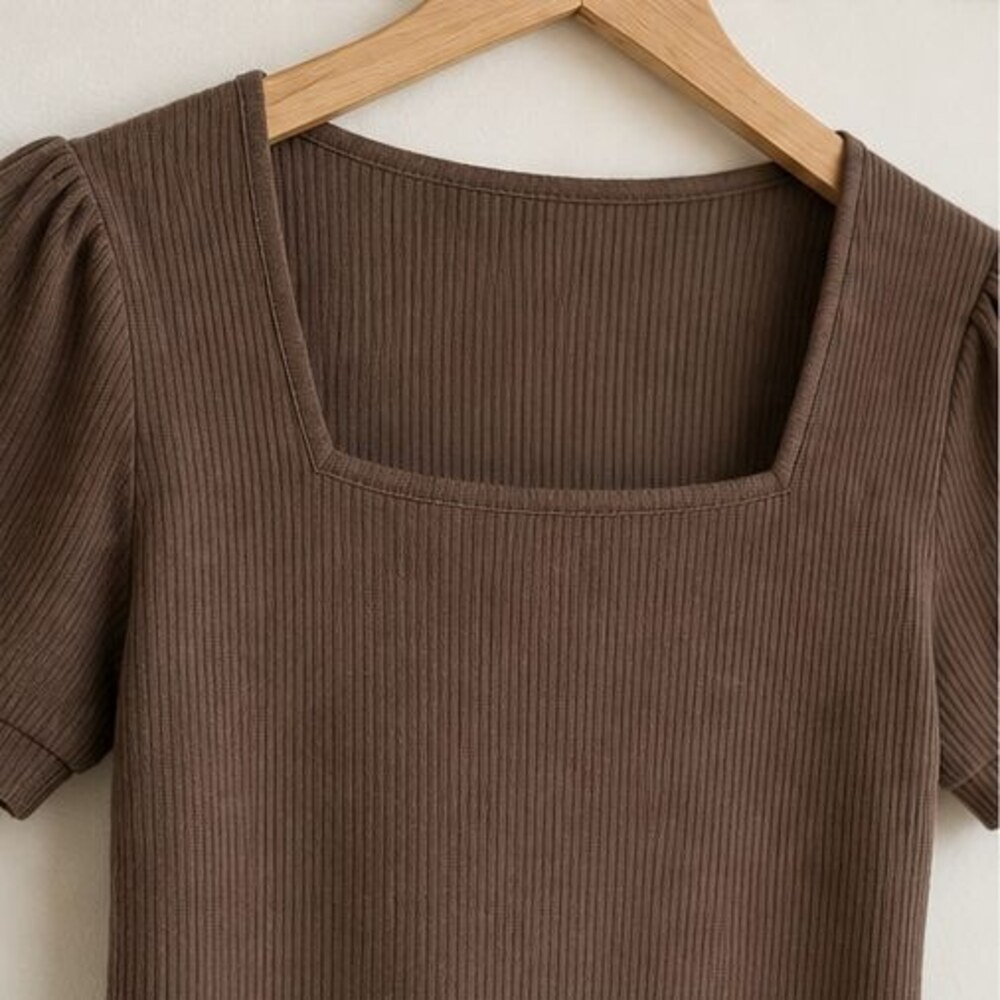 Mocha Ribbed Square Neck Top - Picture 4 of 6